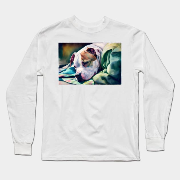 A Sleeping Pit Bull Terrier Long Sleeve T-Shirt by designs4days